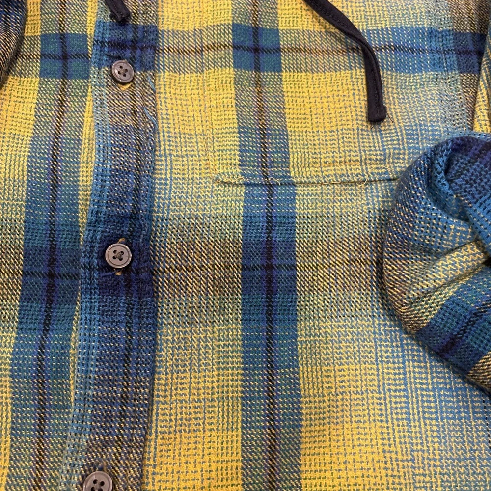 Edgar‎ & Ash Blue Cotton Work Shirt Plaid Longsleeve Hoodie Men's LARGE